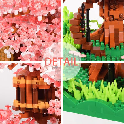 Cherry Blossom Tree Building Block Set Gift for Adults Girls Boys 14+, Cherry Bonsia Treehouse Micro Building Blocks, Japanese Sakura Flowers House 2028PCS