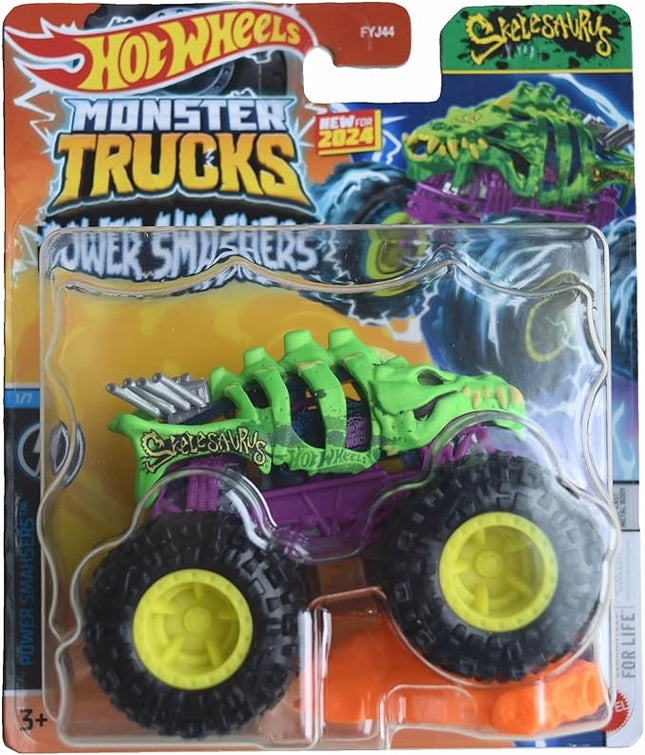 Matchbox Hot Wheels Monster Trucks Skelesaurus, Power Smashsers 1/7 Connect and Crash Car 1:64 Scale die cast