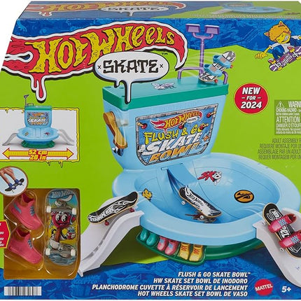 Hot Wheels Skate Fingerboard Flush & Go Skate Park with Toilet Theme, 1 Exclusive Board, 1 Pair of Shoes & Sticker Sheet