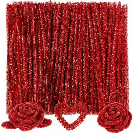 Caydo 200 Pieces Glitter Red Pipe Cleaners,Thick Fluffy Chenille Stems, Pipe Cleaner Crafts for Arts & Crafts, Perfect for Making Animals, Flowers, and Valentine's Day Decorations