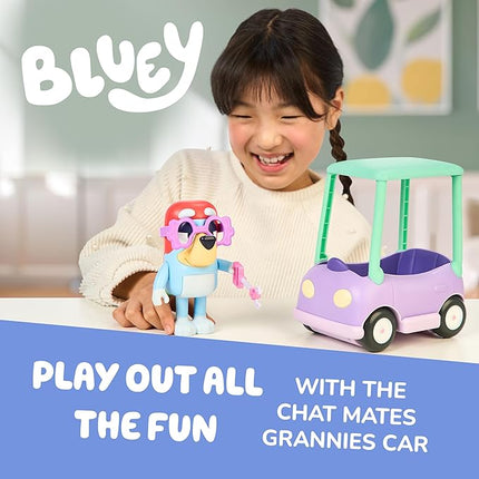 Bluey Grannies Car Coupe Chat Mates Playset, Talking Janet Kids Toy with Removable Blanket, Glasses, Interactive Toys Figures Set, Ages 3+