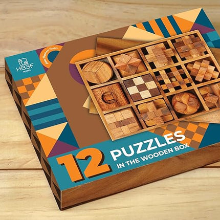 BSIRI Wooden Puzzle Box Set (12 Games) - Challenging Brain Teasers and 3D Puzzles for Adults, Interlocking Games for IQ Test, Ideal for Patio Decor and Unique Gift for Chistmas