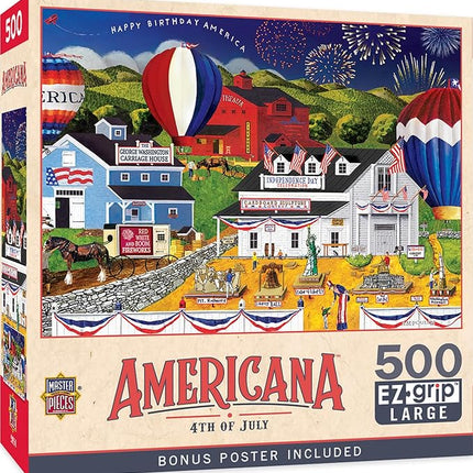 Masterpieces - 500 Piece Jigsaw Puzzle, Large EZ Grip Shapes, 4th of July, Fun for Adults, Seniors, Family, Kids, 19.25" x 26.75"