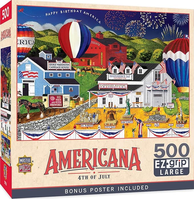 Masterpieces - 500 Piece Jigsaw Puzzle, Large EZ Grip Shapes, 4th of July, Fun for Adults, Seniors, Family, Kids, 19.25" x 26.75"