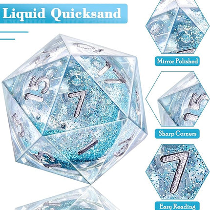 AUSTOR 7-Die DND Dice Set Sharp Edge Resin Dice Handmade Polyhedral Dice for Dungeons and Dragons RPG MTG Table Games（Liquid Quicksand, Light Blue