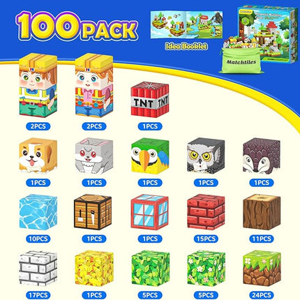 Magnetic Blocks with Forest Animals Toys, Build Mine Magnet World Set, Magnetic Tiles Building for Boys & Girls Age 4-8 5-7, STEM Montessori Sensory Toys for Toddlers Kids Gifts for 3+ Years Old