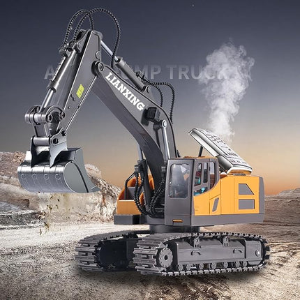 1:20 Scale RC Excavator Toy for Kids - 2.4GHz Remote Control Construction Vehicle with 680° Rotating Arm, Spray Mist, LED Lights & Realistic Sound, for 6 7 8 9 10-12children