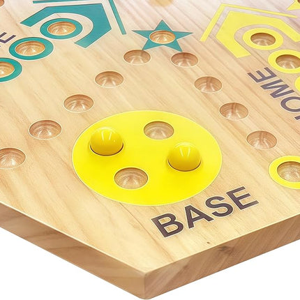 Wooden Board Game, Original Marble Game Double Sided Painted 2 to 6 Player Fast Track Board Game Wooden with 6 Colors 24 Marbles 6 Dice for Adults Kids Family(15 INCH)