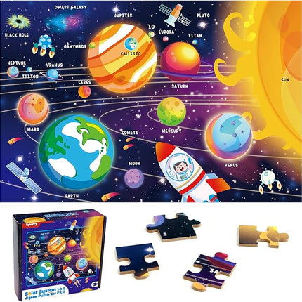 SYNARRY 100 Piece Puzzles for Kids, Space Puzzle for Kids Ages 4-8 Solar System Puzzle, 100 Pieces Puzzles for 3 4 5 6 7 8 Year Olds Boys Girls, Easter Basket Stuffers Valentines Day Gifts for Kids