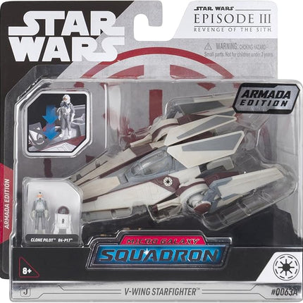 Star Wars Micro Galaxy Squadron V-Wing Starfighter (Armada Edition) - 3-Inch Vehicle with Radiator Wings Plus Two 1-Inch Micro Figure Accessories