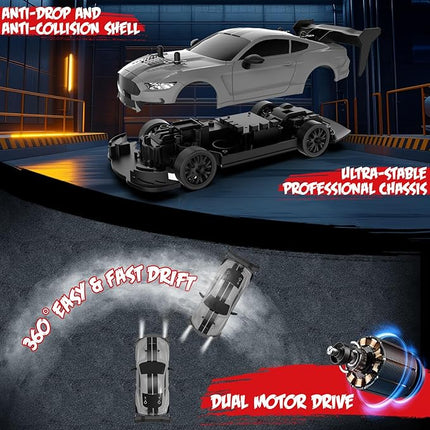 RC Drift Car 1:20 Scale Remote Control Cars 2.4GHz 4WD High Speed RTR Racing Vehicle with LED Lights 2 Rechargeable Batteries and Drifting Tires Racing Sport Toy Car for Adults Kids Boys Girls