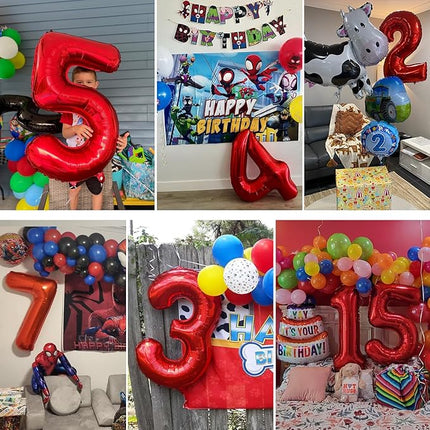 Smlpuame 40 inch Number Balloon 0-9 Red Large Number 3 Balloons,Digital Balloons for Birthday Party Celebration Decorations Supplies, Helium Foil Number Balloons for Wedding Anniversary