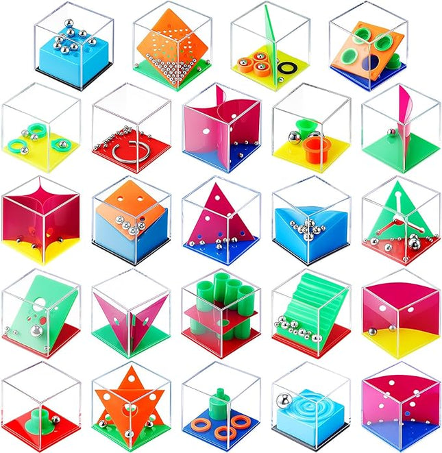 Sumind 24 Mini Maze Cube Puzzle Box Set, Balance Iq Maze Game 1.5 Inch 3D Brain Teaser Ball Ideal Prizes Gifts Puzzles Party Favor Games for Mind Challenge Gifts (Intelligent)