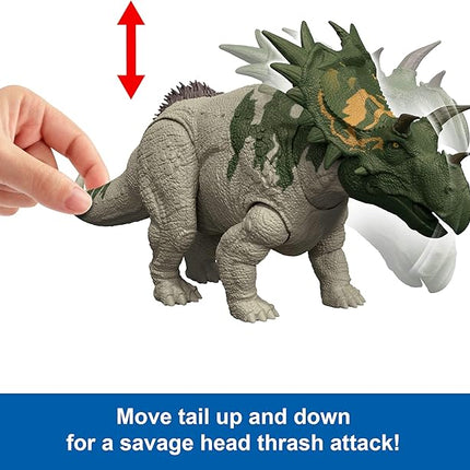 Mattel Jurassic World Rebirth Wild Roar Dinosaur Toy, Spiclypeus Posable Figure, Tail-Controlled Head Butt & Thrash Attack & Sound, Digital Play
