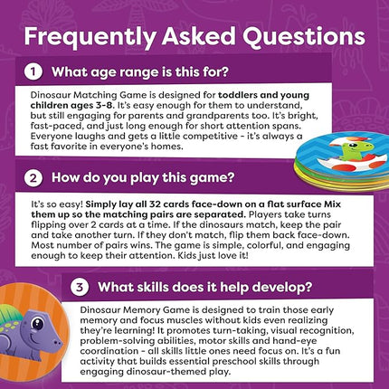 Momo & Nashi Dinosaur Toys for Kids 3-5 Matching Game - 32pc Dinosaur Games for Kids Memory Game - Kindergarten Preschool Educational Toys - Gifts for 3 Year Old Boys & Girls