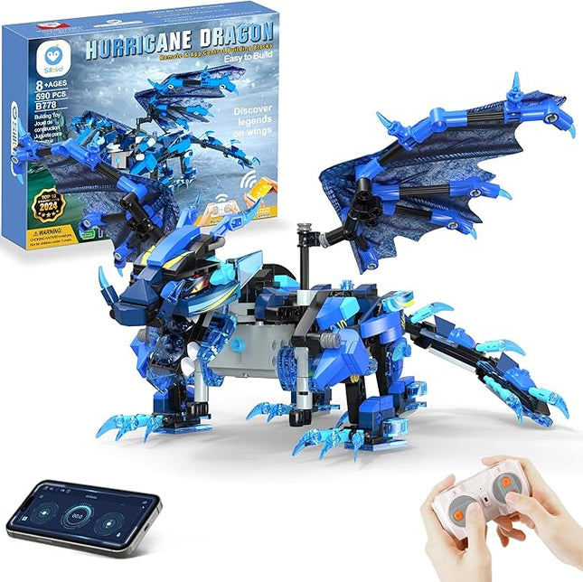 Sillbird Dragon Building Kit with Remote Control Stem Gifts for Kids Boys Ages 8-12, Technic Buildable Coding Toys for Birthday with 549 Pieces