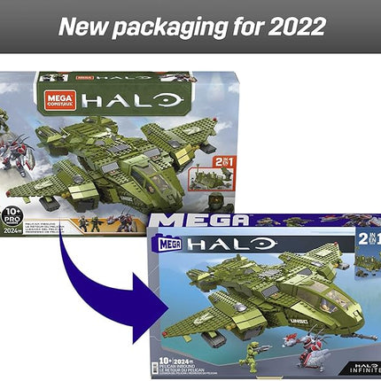 MEGA Halo Toy Building Sets, Pelican Inbound Vehicle with 2024 Pieces, 3 Micro Action Figures and Accessories, for Collectors