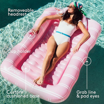 FUNBOY Tanning Pool Lounger Float, XL 72'' x 48'' Pool Float with Custom Pillow and Large Cup Holder, Perfect for Pool or Backyard.