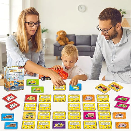gisgfim 50 Pairs Memory Matching Game Trucks Concentration Memory Card Games for Kids Preschool Educational Ages 3-8 A Fun & Fast Vehicle Theme Matching Games