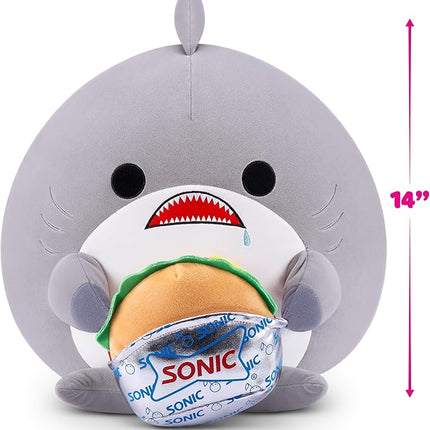 Snackles Series 2 14-inch by ZURU Cuddly Squishy Comfort 14-inch Plush with Licensed Snack Brand Accessory (Shark&Sonic Burger)