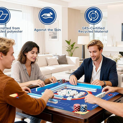 Mahjong Mat with 6 Dice & Carry Bag, 31.5x31.5 Inch Non-Slip Noise Reduction Gaming Table Cover, Odorless Neoprene Mat for Mahjong, Poker, Card, Board & Tile Games