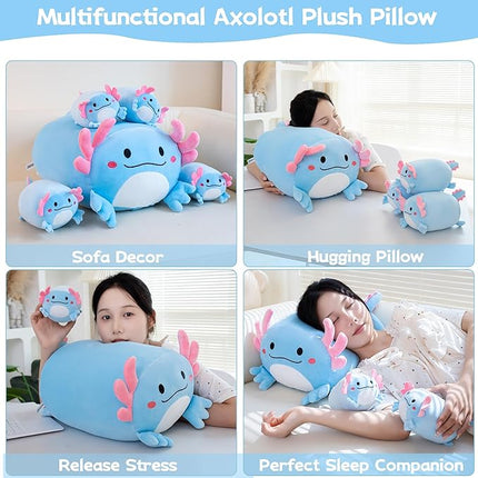 Axolotl Plush, 16" Cute Axolotl Stuffed Animals Mommy with 4 Baby Plushies in Tummy,Soft Jumbo Axolotl Plush Christmas and Birthday Gifts for Girls Boys