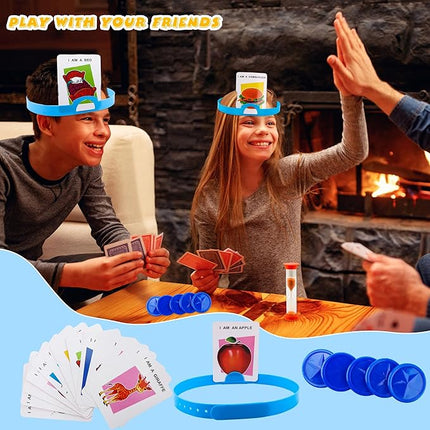 5 Set Headband Game The Quick Question Game Guessing Who Am I Board Game Set Include Headbands Picture Cards Scoring Coins Sand Clock for Family Party