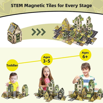 GobiDex Army Magnetic Tiles Road Set Building Toys for Boys 3+ Year Old, STEM Military Magnetic Blocks for Toddlers Construction Toys, Sensory Magnets for Kids Birthday Gifts Boys & Girls 48PCS