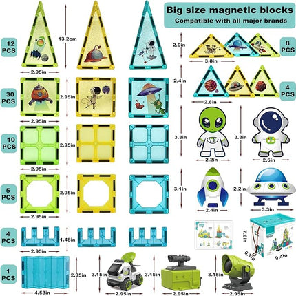 Magnetic Tiles Building Block Set Magnet Tiles Educational Toy Space Adventure Learning Construction Magnetic Toys Set Birthday Gift for Boys Girls Kids Age 3 4 5 6 7 8