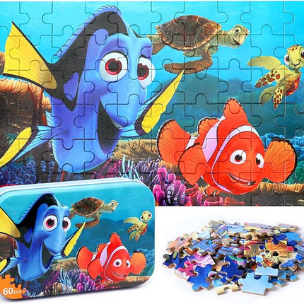 LELEMON Ocean Puzzles for Kids Ages 4-6,Underwater World 60 Piece Puzzles for Kids Ages 4-8,Children Jigsaw Puzzles in a Metal Box,Educational Learning Puzzle Toys for Girls and Boys