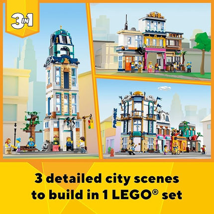 LEGO Creator Main Street 31141 Building Toy Set, 3 in 1 Features a Toy City Art Deco Building, Market Street Hotel, Café Music Store and 6 Minifigures, Endless Play Possibilities for Boys and Girls