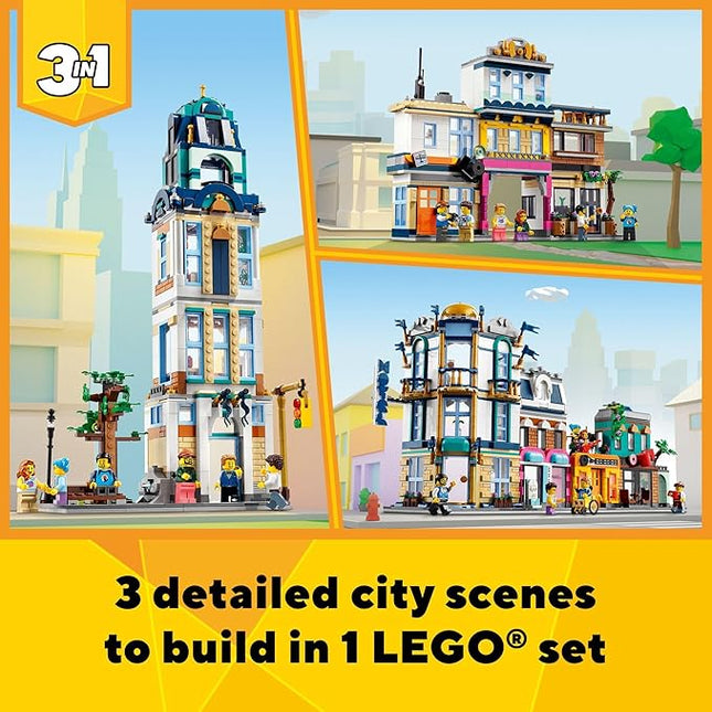 LEGO Creator Main Street 31141 Building Toy Set, 3 in 1 Features a Toy City Art Deco Building, Market Street Hotel, Café Music Store and 6 Minifigures, Endless Play Possibilities for Boys and Girls