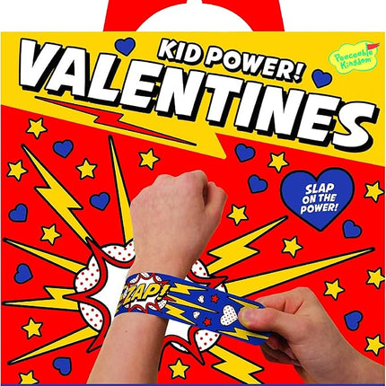 Peaceable Kingdom Valentines Cards for Kids Classroom, Set of 28 Valentines Day Gifts - Kid Power Slap Bracelets