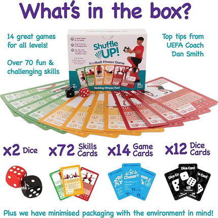 Shuffle Up Soccer Card Games - 70+ Fun & Active Skills Cards for Kids, Fitness Cards Develop Fundamentals, Stamina & Strength, Easy to Play for Kids | Multiple Skills Level Card Include 2 Dices