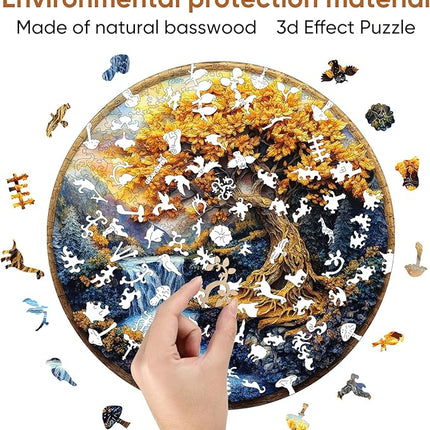 Puzzles for Adults, Tree of Life Waterfall River Wooden Jigsaw Puzzles 200 Pieces Unique Shape Adult Puzzles, Irregular Wood Creative Gift for Adults Family Game(11.2x11.2 in)