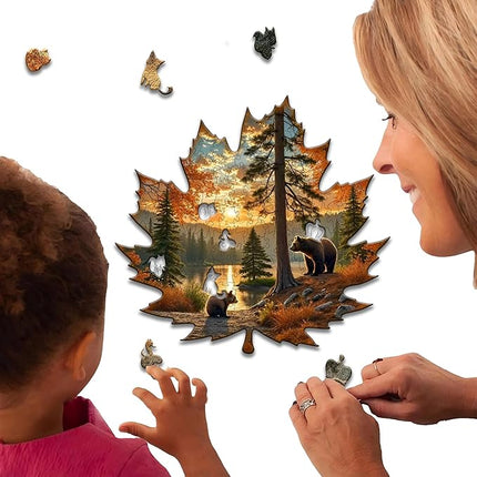 Wooden Puzzles, 149 Pieces Maple Leaf Jigsaw Puzzles, Unique Shaped Wooden Puzzle for Adults and Kids, Family Game(Maple Leaf, Large)