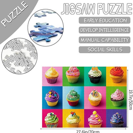 1000 Piece Jigsaw Puzzles for Adults,Different Fillings and Decorations Cupcakes Jigsaw Puzzles，Colorful Cupcakes Puzzle，Challenging Family Activity for Game Nights，Cupcake Dessert Puzzle Decor