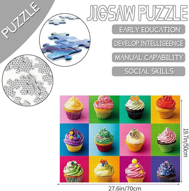 1000 Piece Jigsaw Puzzles for Adults,Different Fillings and Decorations Cupcakes Jigsaw Puzzles，Colorful Cupcakes Puzzle，Challenging Family Activity for Game Nights，Cupcake Dessert Puzzle Decor