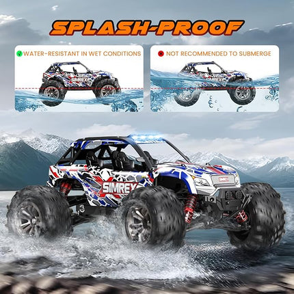 SIMREX 1/16 Scale Hobby RC Car, 36 KPH High-Speed 4WD RC Truck, 2.4 GHz Remote Control Car, All-Terrain Electric Vehicle, 4X4 Remote Contral Moster Truck for Kids and Adults