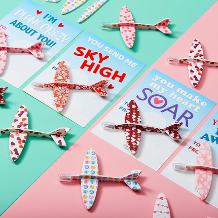JOYIN 28 Pack Valentine's Day Greeting Cards with Foam Airplanes, Valentine Classroom Exchange, School Gift Exchange Game Prizes (Mixed)