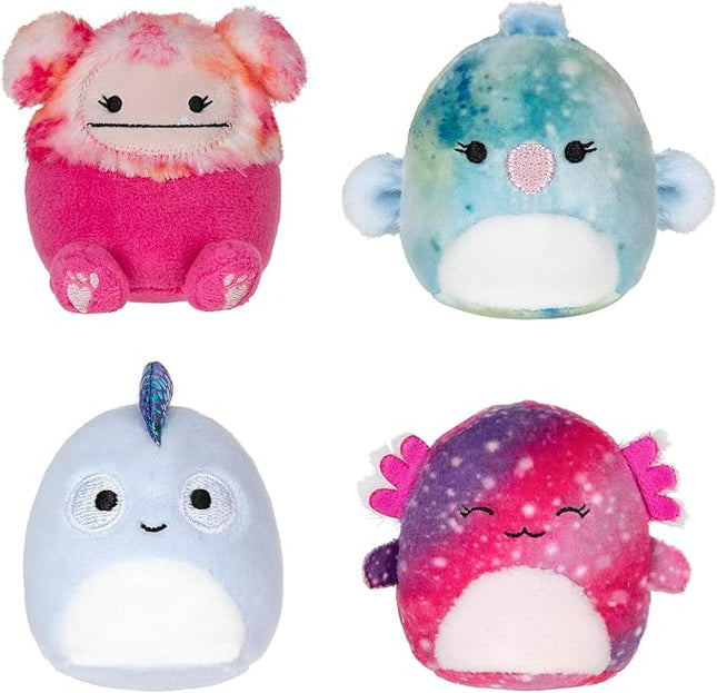 Squishville by Original Squishmallows Play and Display Storage - Four 2-Inch Plush Included - Big Foot, Axolotl, Parrot, Chameleon - Hang or Stand Display Case - Amazon Exclusive