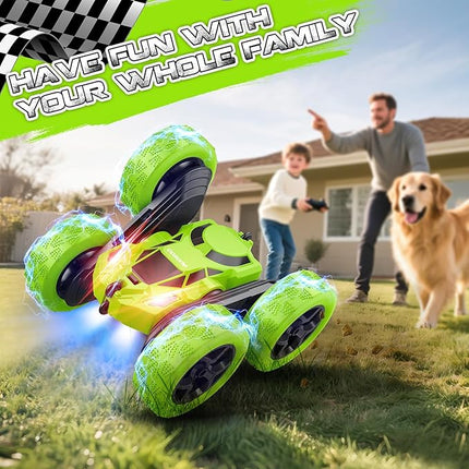 Remote Control Car - RC Car Toys for Boys - 4WD 2.4Ghz Double Sided 360° Rotating RC Cars, Birthday Gifts for Kids Age 6 7 8-12 for Boys and Girls- Green