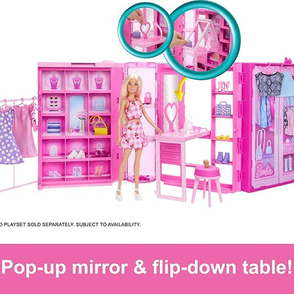 Barbie Dream Closet Toy Playset with Clothes & Accessories, 3-ft-Wide with 25+ Pieces, 4 Complete Fashion Looks