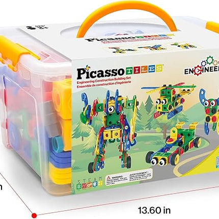 PicassoTiles 201pc STEM Learning Block Construction Kit with Power Drill and Clickable Ratchet Educational Engineering Toy Set Kids Age 3 Plus Preschool Activity Creative Play with Idea Book PTN201