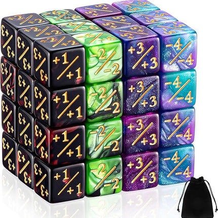 Sumind 48 Pcs Counter Dice -1/+1 Counters Buff Tokens 6 Sided Dice Gifts Compatible with MTG CCG TCG Cards Gaming Accessory (Delicate Style)