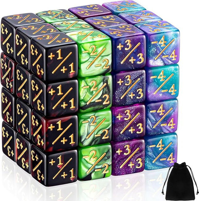 Sumind 48 Pcs Counter Dice -1/+1 Counters Buff Tokens 6 Sided Dice Gifts Compatible with MTG CCG TCG Cards Gaming Accessory (Delicate Style)