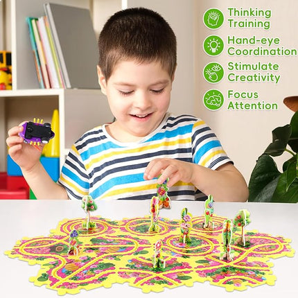 10Pcs Puzzle Track Car Play Set for Toddlers, Puzzle Racer Kids Car Track Set, Race Tracks for Kids Ages 4-8, Educational Puzzle Car Toys for 3 4 5 Year Old Boys (Bee)