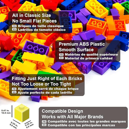 Building Bricks 1000 Pieces in Rainbow Colors, Classic Generic Building Blocks Toy for Boys & Girls, Educational Building Toys for Classroom, School, Toys for Kids Aged 4+