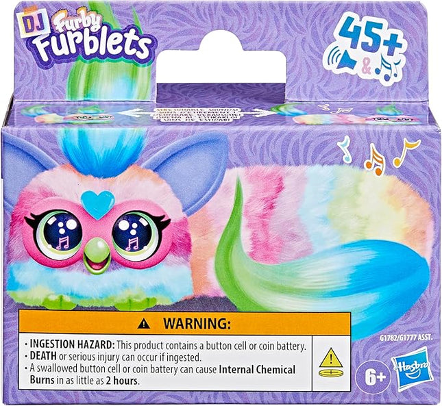 FURBY DJ Furblets Can-Dee-Swirl Mini Electronic Plush Toy with Funny Stretchable Sound Effects & Music, Speaks Furbish, Pink, Blue & Purple