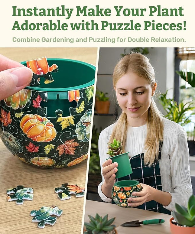PieceRelax 3D Puzzle Planter 80 Pieces - Flower Pot - Hello Pumpkin Season, Home Decor Flower Pots for Indoor Cactus, Succulents Pots [K1107]